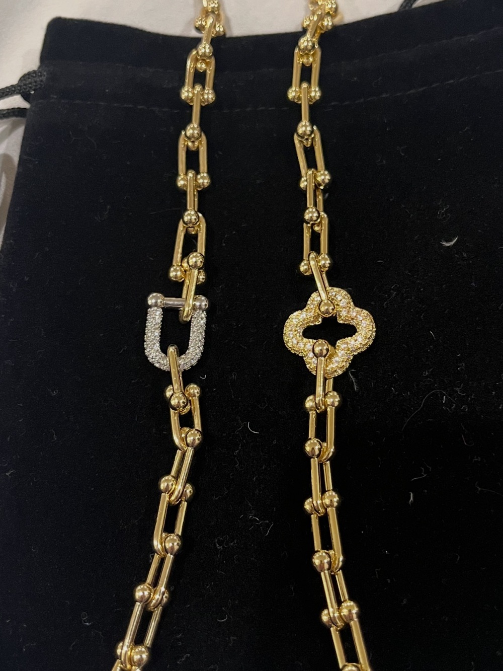 Adina Eden Two-Tone Gold and Silver Pave Link Bracelets